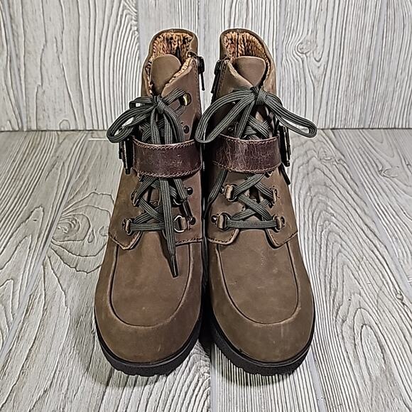 Nicole Sylvie Mint Brown Lace Up Look Zip Side Leather Ankle Boots Womens 9 NEW - Picture 3 of 11